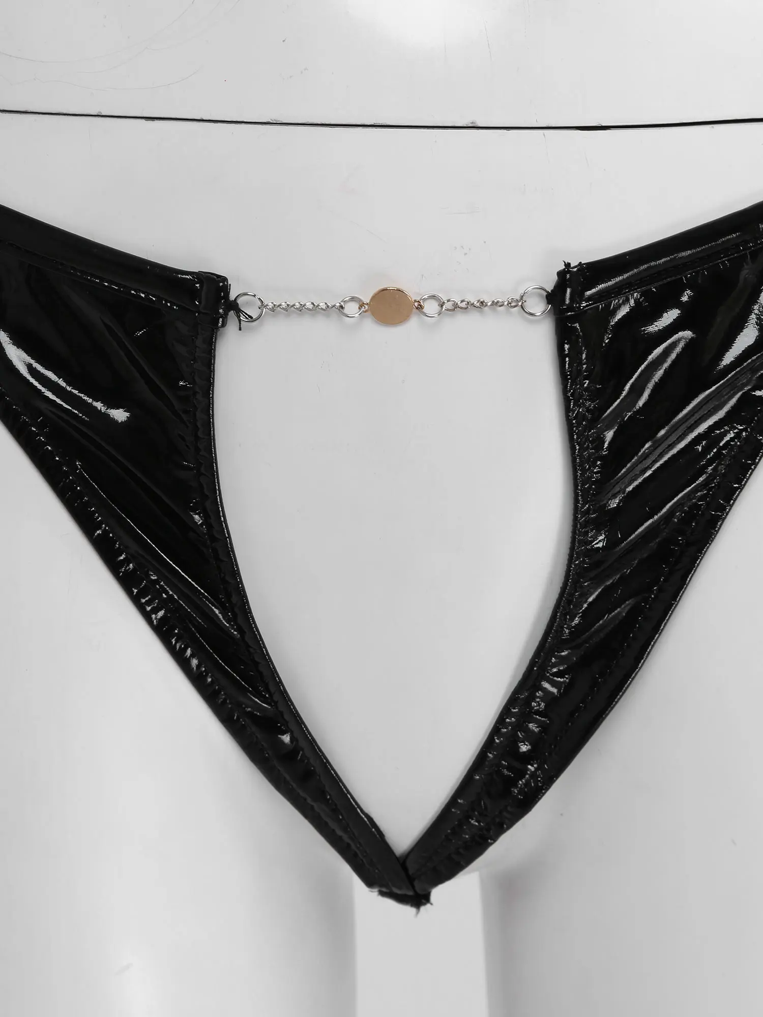 

Women Lingerie Set Wetlook Leather Hollow Out Open Cup Bra Nipples Nightwear Unlined Wireless Bra Tops with Crotchless Panties