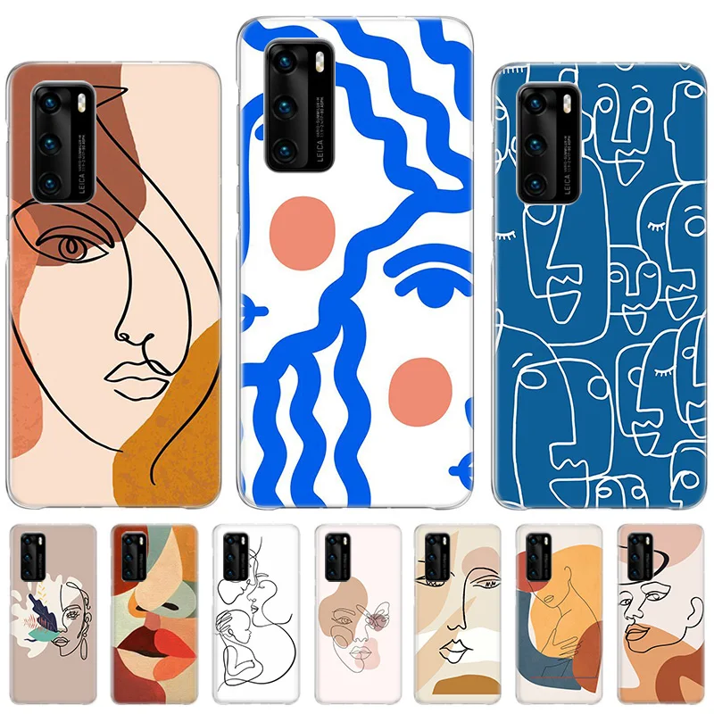 

Case For Huawei Honor 8X 10 lite 20 20S 30 30S 50 50SE Pro Y5 Y6 Y7 2019 P Smart Z 2021 Fundas Cover Drawings Abstract Faces