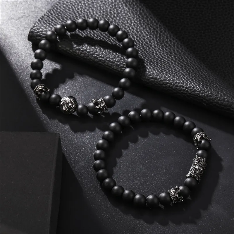 2 шт./компл. Винтажный Мужской браслет с изящной головой льва из фианита короной 8