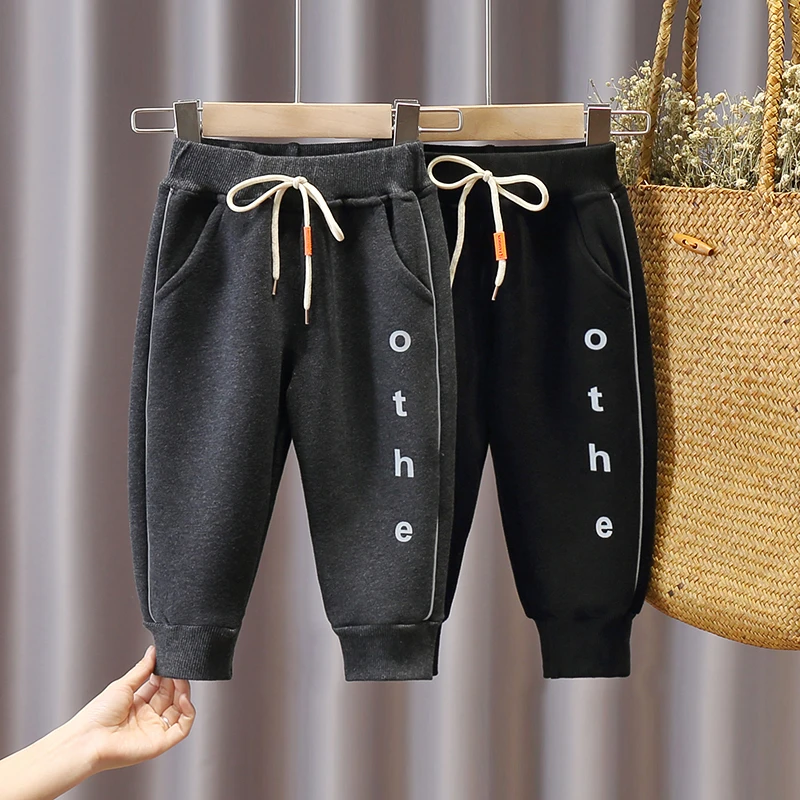 

90-130cm height new 2020 winter fashion style thicken warm fleece inside boys pant kids casual trousers
