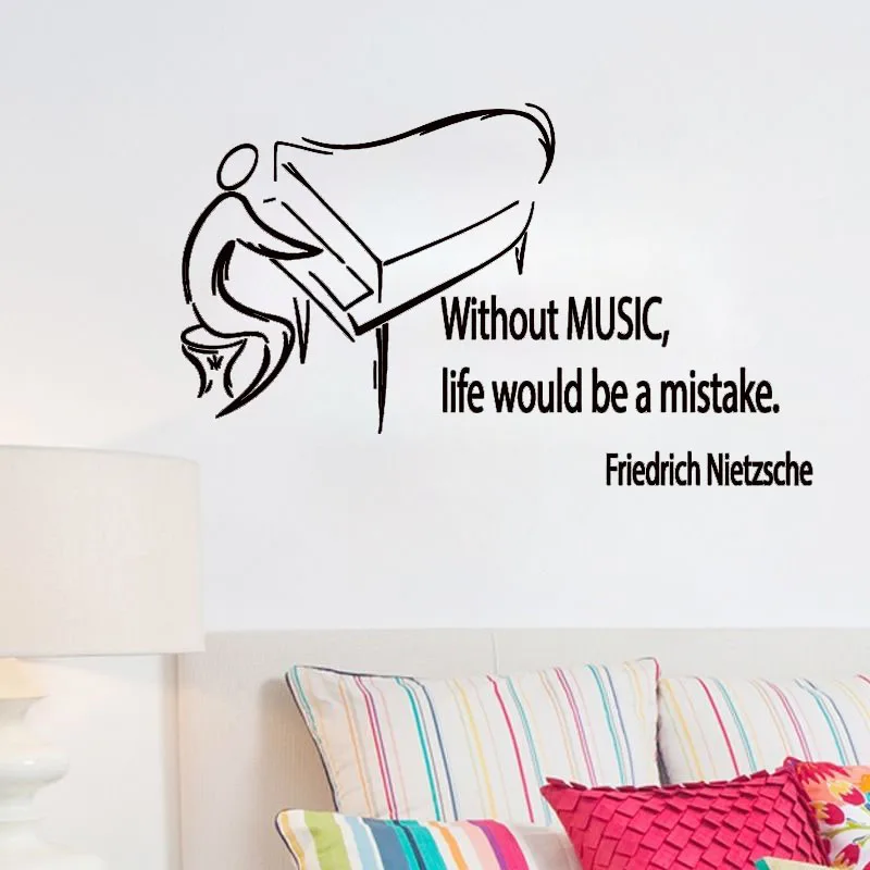 Piano Wall Decals Without Music Life Would Be A Mistake Sticker Home Decor Vinyl Art Murals Kids Children Room Decoration