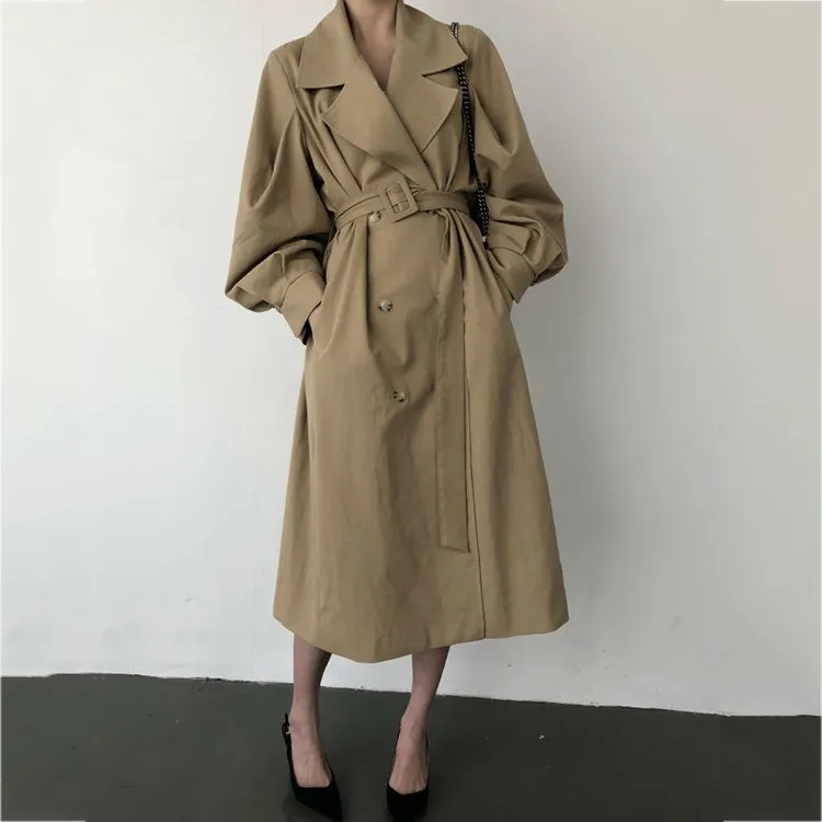 Женская ветровка с поясом на талии длинное пальто большого размера пуговицах