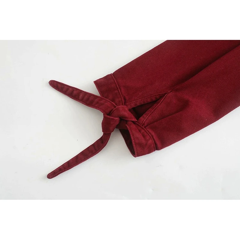 

YOSIBCD Women 2021 Fashion Pockets Cropped Denim Jacket Coat Vintage Lapel Collar Bow Tie Sleeve Female Outerwear Chic Tops