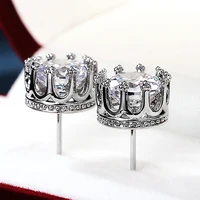 jk fashion classic crown stud earrings for women silver color brilliant cubic zircon versatile luxury jewelry fine gift