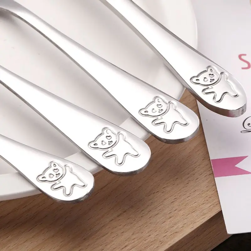 

4pcs/set Baby Teaspoon Spoon Food Feeding Fork Knife Utensils Set Stainless Steel Kids Learning Eating Habit Children Tableware