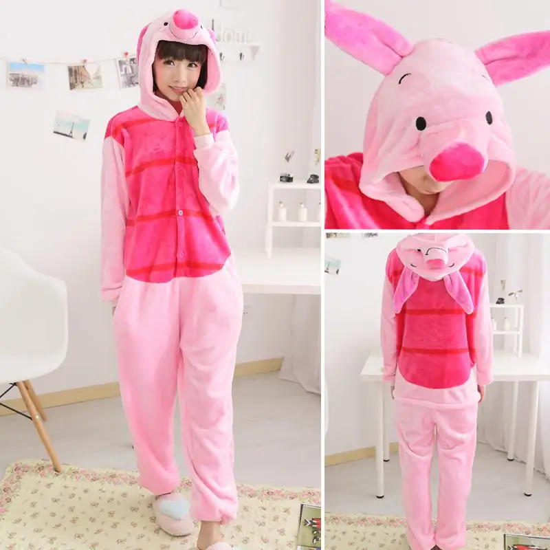Piglet FL Пижамы для взрослых, Женские Фланелевые пижамы, кигуруми, единорог, Ститч, тигр, Тоторо, Мультяшные животные, пижамные комплекты, пижамы с капюшоном - Цвет: Piglet FL