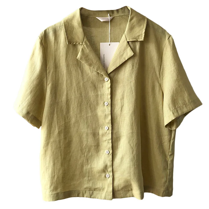 

CMAZ Flax short sleeve shirt female han edition loosely contracted the new shirt suit collar blouse in summer 5910#