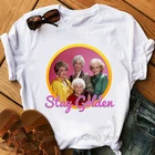 Винтажная футболка с надписью Stay Golden, Женская белая футболка 2021, Забавные футболки с надписью You't Sit With Us, графические футболки для девушек