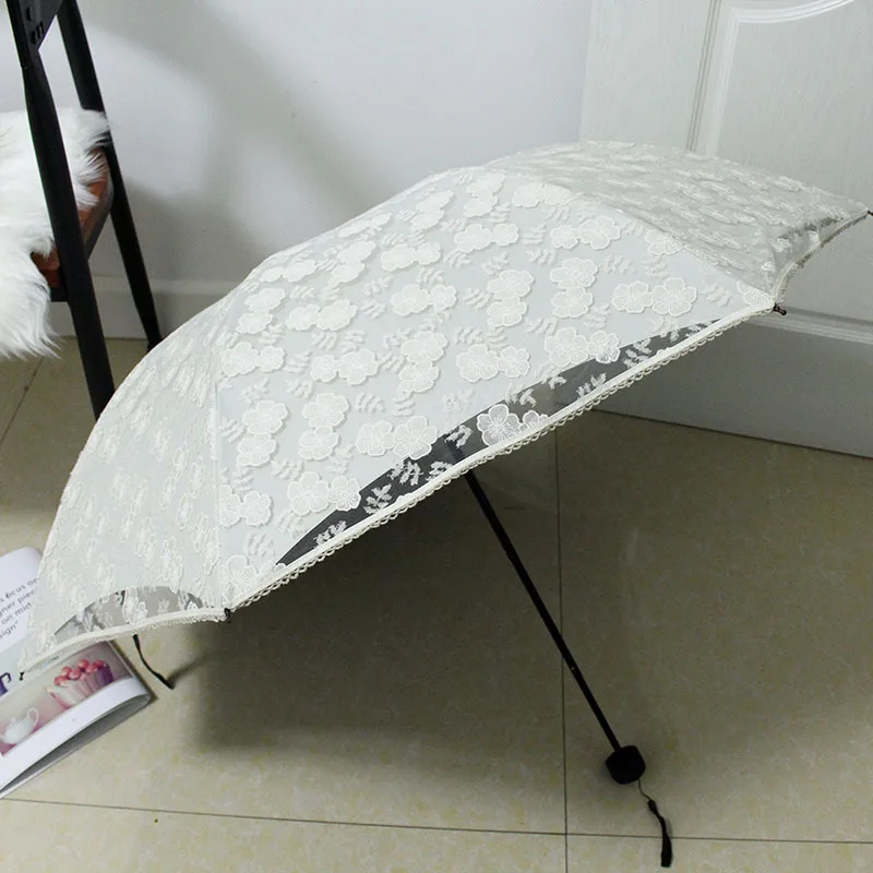 Вышитый кружевной двухслойный 3-слойный зонтик от дождя и солнца для женщин
