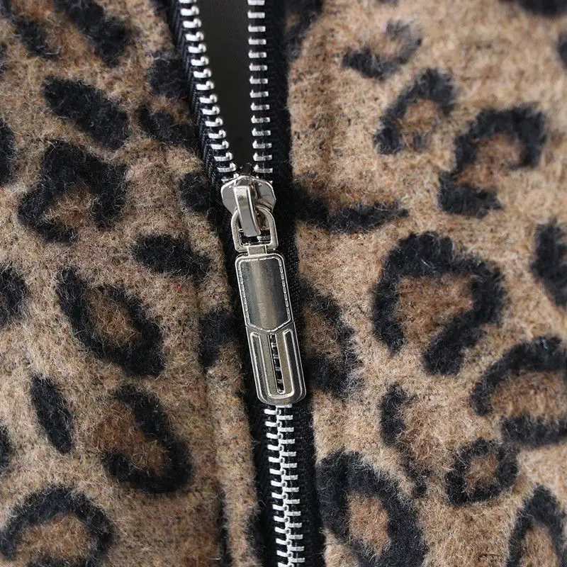 

Fashion Jacket Women Leopard Print Autumn Winter Coat Casual Loose Sequins Coats Splicing Outwear Female Oversized Jackets