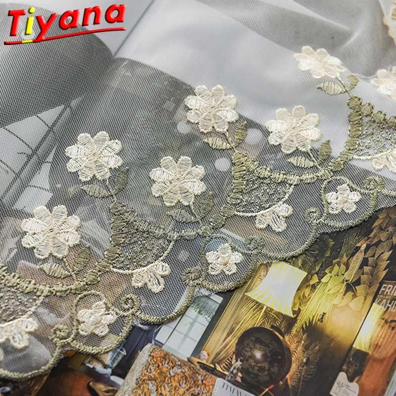 

Embroidery Cute Small Yellow Flowers Tulle Curtains for Living Room Exquisite Elegant Rural Screens for Kichen X-HM464#VT