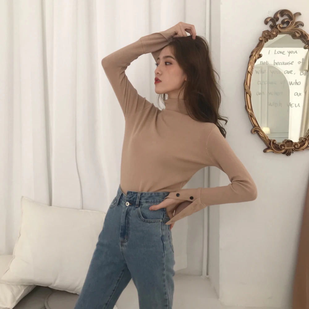 

Werynica 2019 new Autumn Winter women Turtleneck Pullover Sweaters long sleeve high quality basic Korean Slim-fit tight sweater