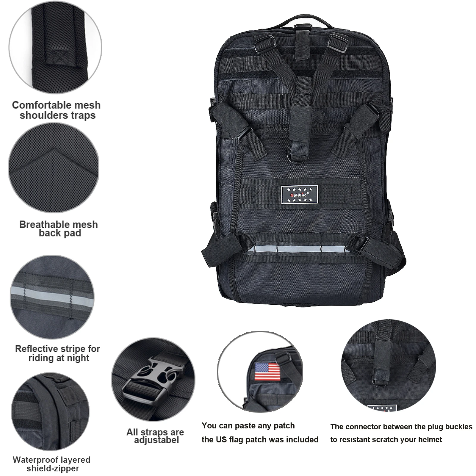 Черный водонепроницаемый рюкзак для мотошлема водителей с военной системой Molle