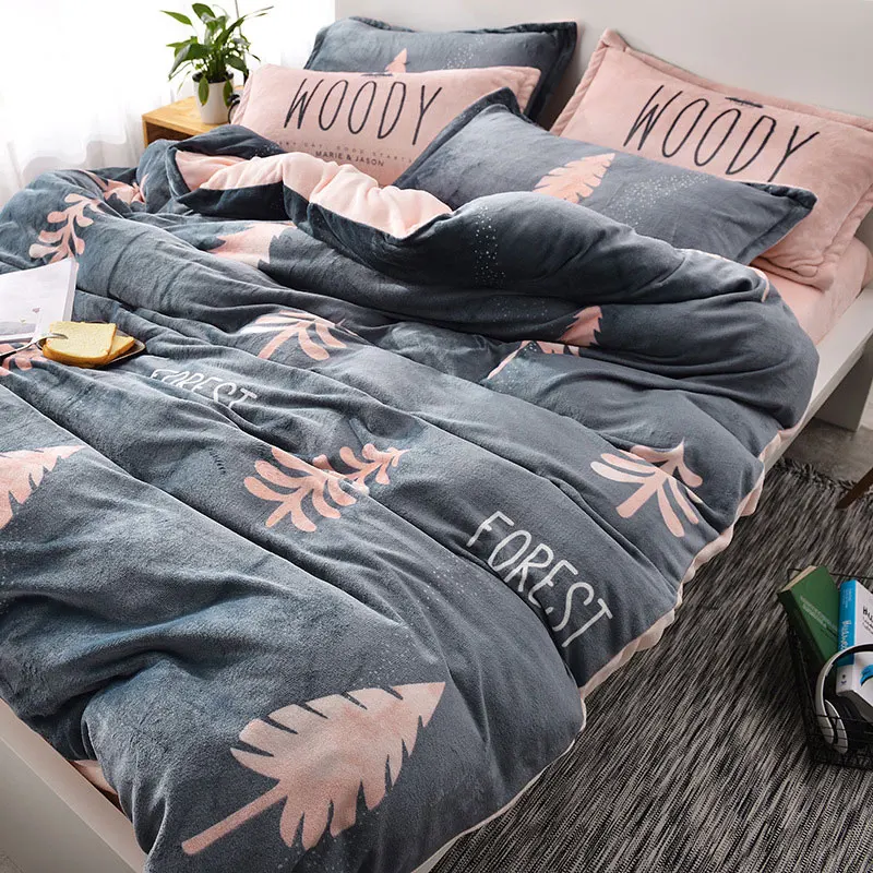 Осенне зимний комплект постельного белья из кораллового флиса 3/4 шт.|Комплекты