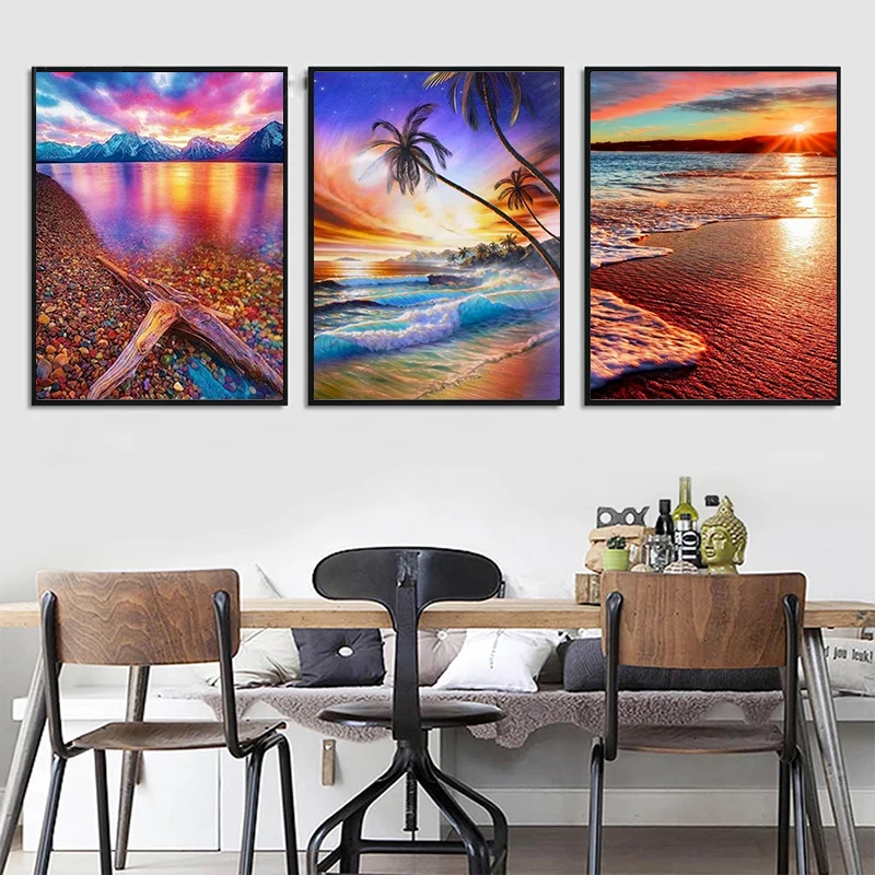 

Sunset Scenery Painting By Numbers DIY 3PCS Pictures Color Image Oil Painting By Numbers Gift Coloring By Number Canvas Wall Art