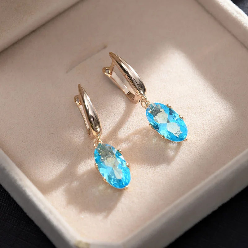 Gold-Sky blue MAIKALE, трендовые серьги-гвоздики для женщин, винтажная Капля воды, небесно-голубые серьги для свадебной вечеринки, кубический цирконий, Золотое ювелирное изделие для девочек - Окраска металла: Gold-Sky blue