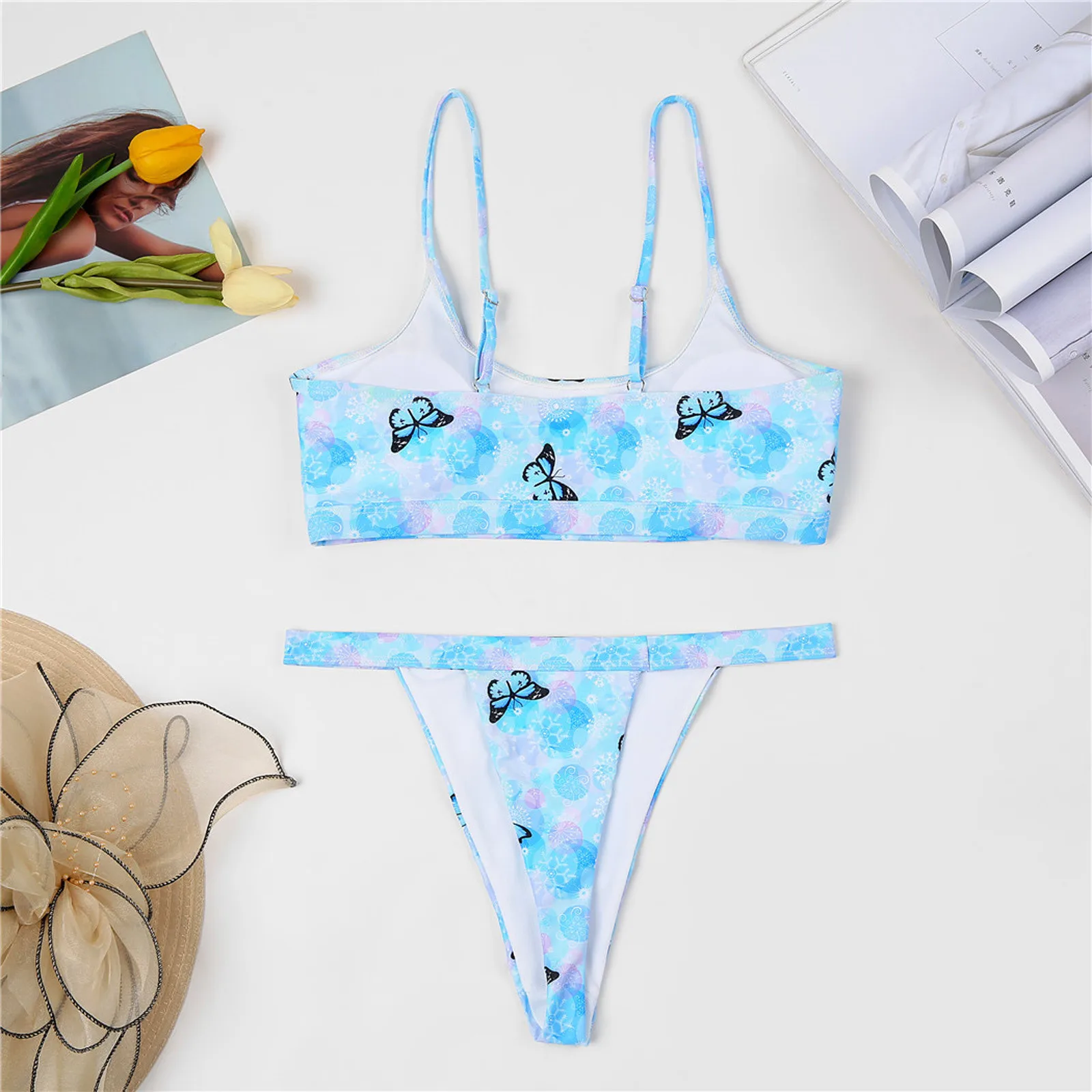 Женский сексуальный купальник пуш ап с принтом и высоким вырезом на шнуровке