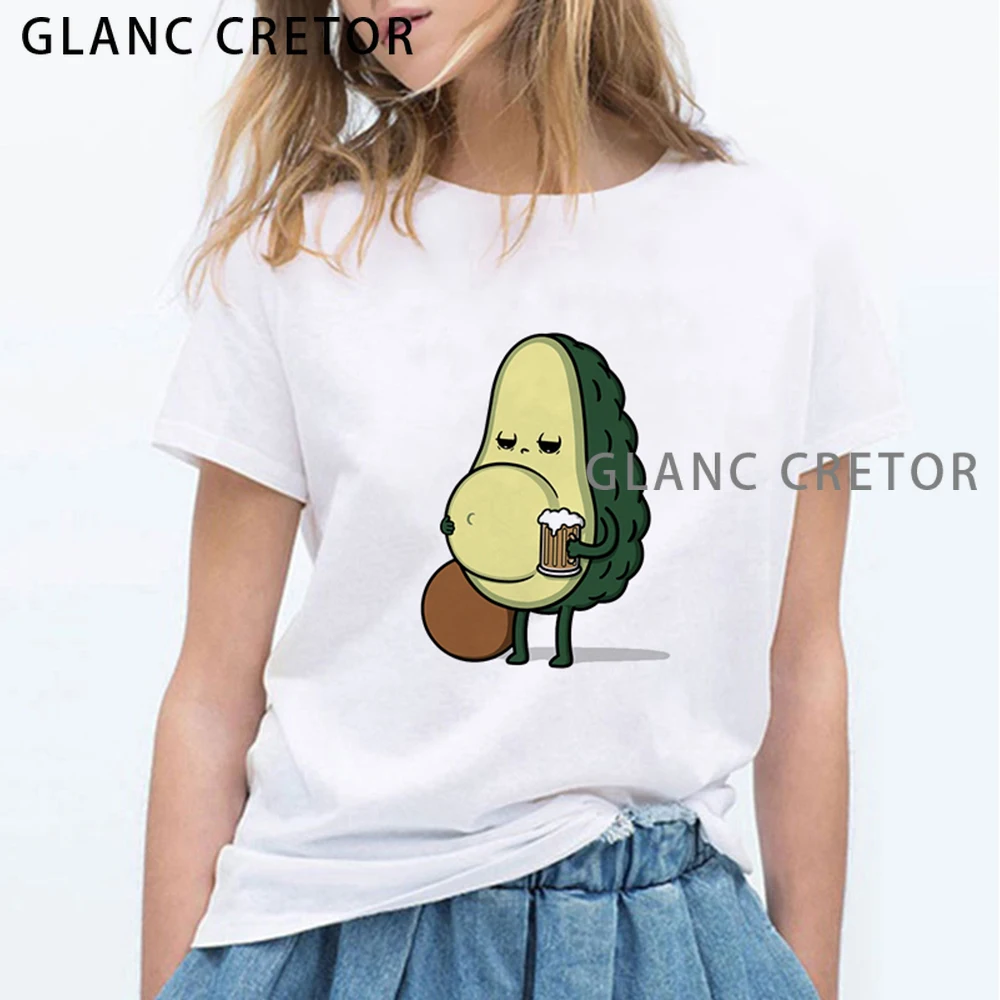

2021 Avocado Pattern White Women Tshirts Female T-shirt Women's T-shirts Tops Harajuku Vegan Cute Clothes O Neck Ladies Tee