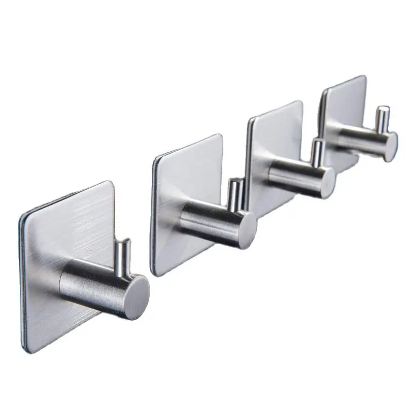 

2pcs/lot Stainless Steel Towel Hook Adhesive Hooks Wall Hooks for Coat Robe Towels Stick on Bathroom Kitchen