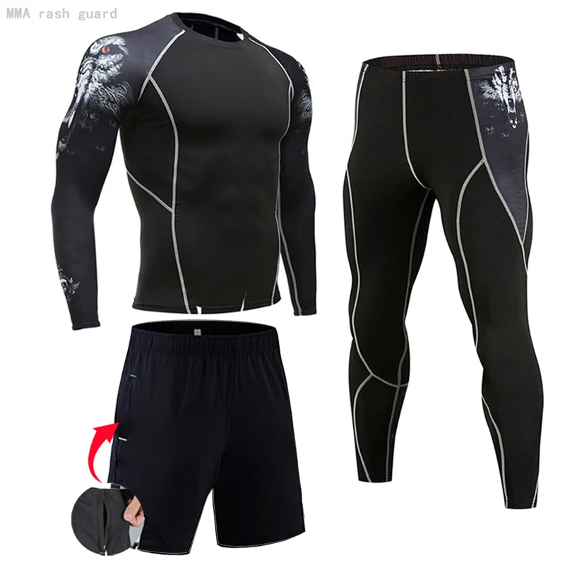 MMA Compression Tracksuit Mens Sport Jogging Suit Rashgard Running Set Gym Clothing Men Fitness Workout Tight Second skin Bottom Thermal underwear |