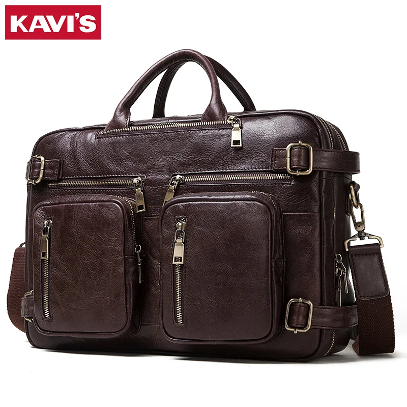 KAVIS новинка мужской портфель сумка мессенджер из коровьей кожи мужская двойная