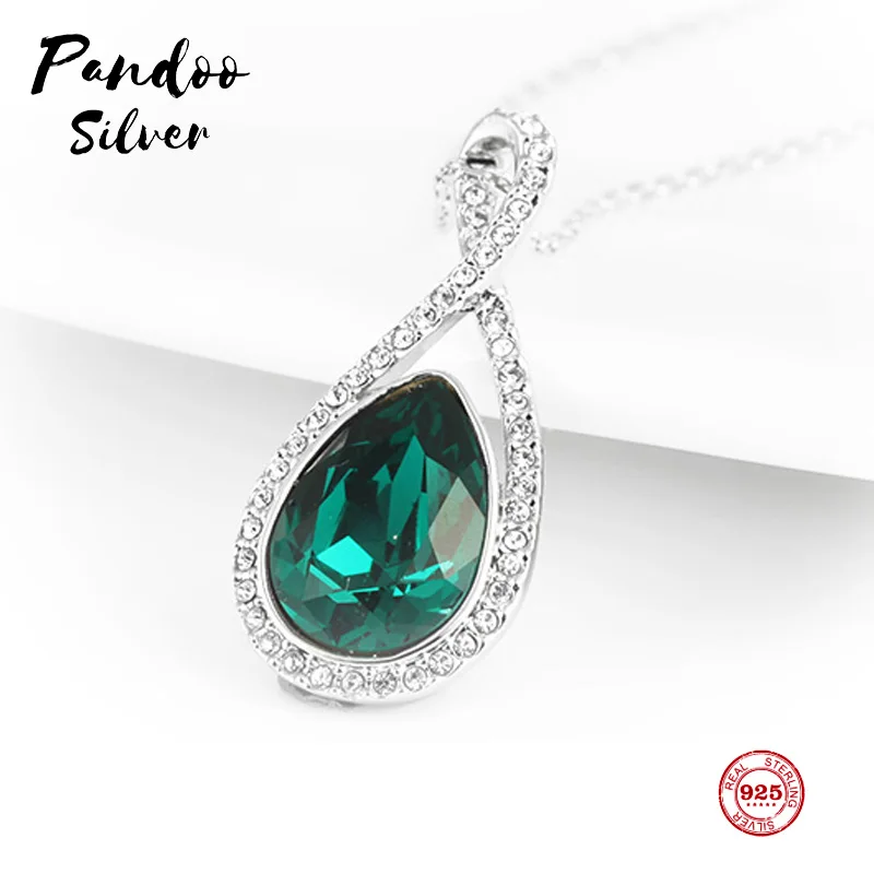 

PANDOO Fashion Charm Pure 925 Silver Original 1:1 Copy, Imitation Emerald Pendant Necklace Female Luxury Jewelry Gifts