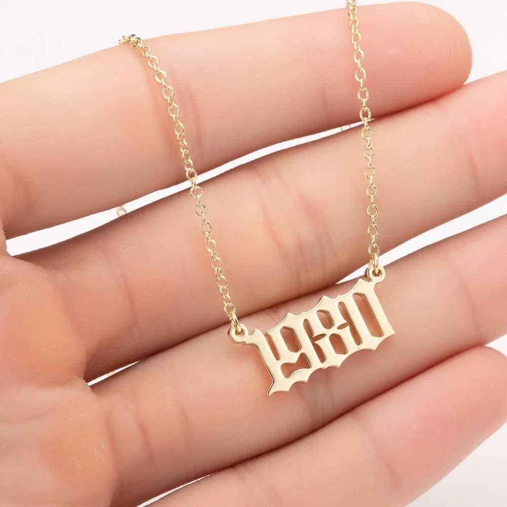 

1980-2020 Year Number Necklaces Stainless Steel Gold Color Custom Birth Year Pendant Necklaces Friends Jewelry Gifts Wholesale