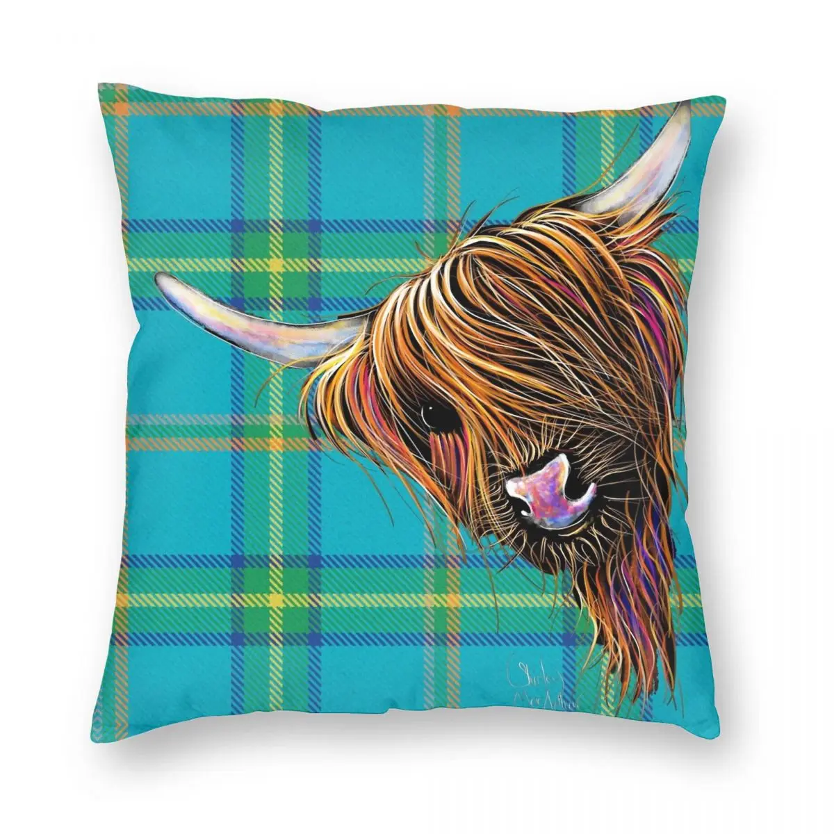 

SCoTTiSH HiGHLaND CoW TaRTaN NooDLeSB Square Pillowcase Polyester Linen Velvet Zip Decor Throw Pillow Case Sofa Cushion Cover 18