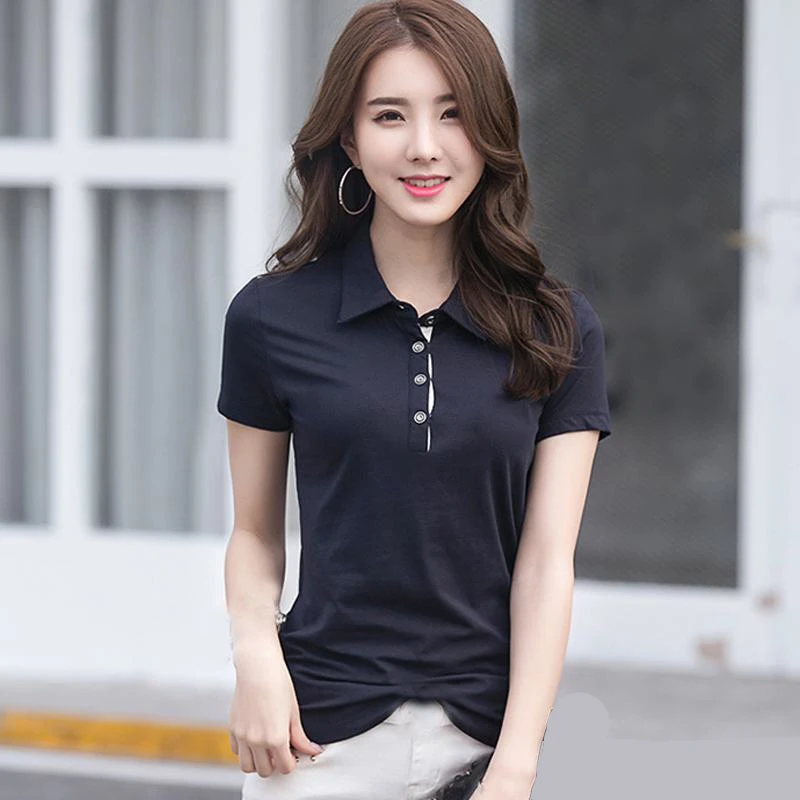 Модные летние женские рубашки поло с коротким рукавом 2020 повседневные