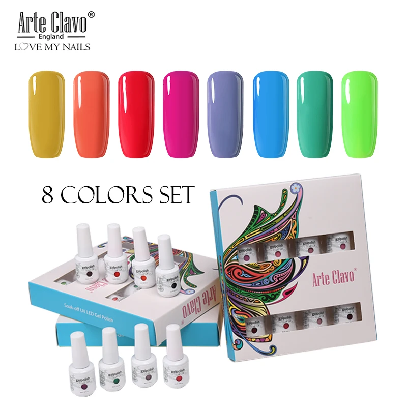 ZH02 Arte Clavo 8 Colors Gift Sets Box 8ml UV Gel Nail Polish Nail Art Gel Polish Vernis Semi Permanent Nail Primer Gel Varnishes - Цвет: ZH02