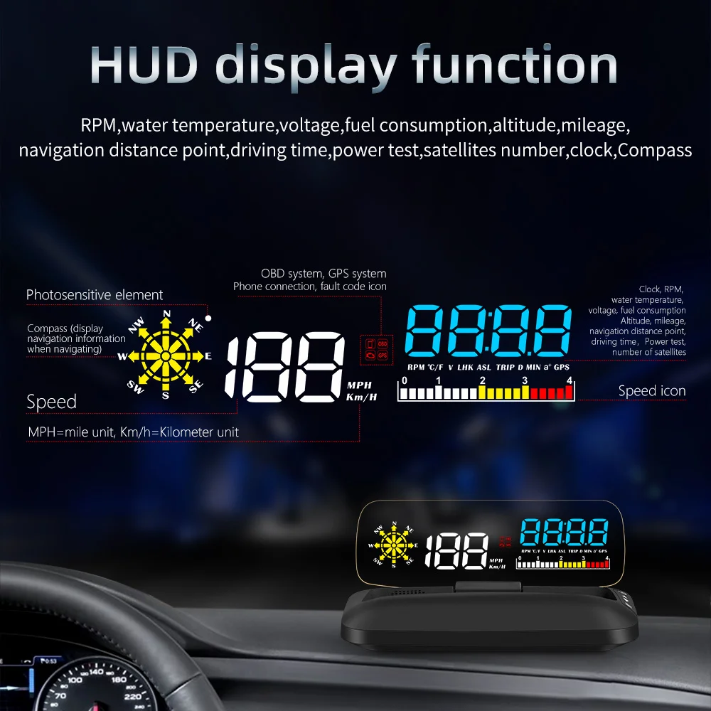 

Дисплей на лобовое стекло OHANEE HUD C5 obd с поддержкой GPS