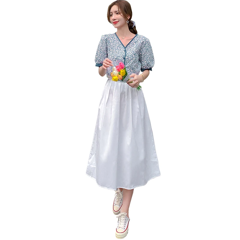 

Summer temperament short sleeve skirts can be salt can be sweet fairy's skirt is a two-piece set western style