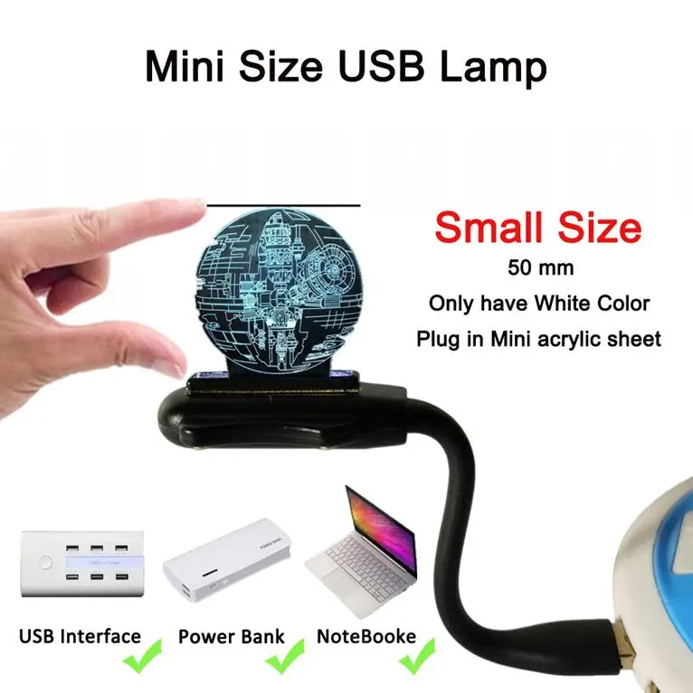 Mini Size USB Lamp Горячая Распродажа новые Звездные войны, Звезда смерти 3D светодиодный Ночной светильник 7 цветов стол для сна Lamb Luminaria украшение праздник Дети Подарки Игрушка - Испускаемый цвет: Mini Size USB Lamp