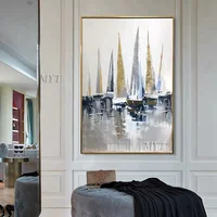Картина маслом на холсте, с изображением морской лодки, абстрактная, современная, 100%