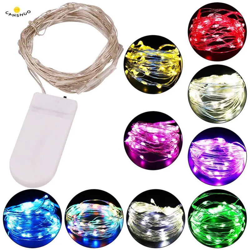 Светодиодные Звездные огни Феи Серебряная медная проволока Кнопка батарея