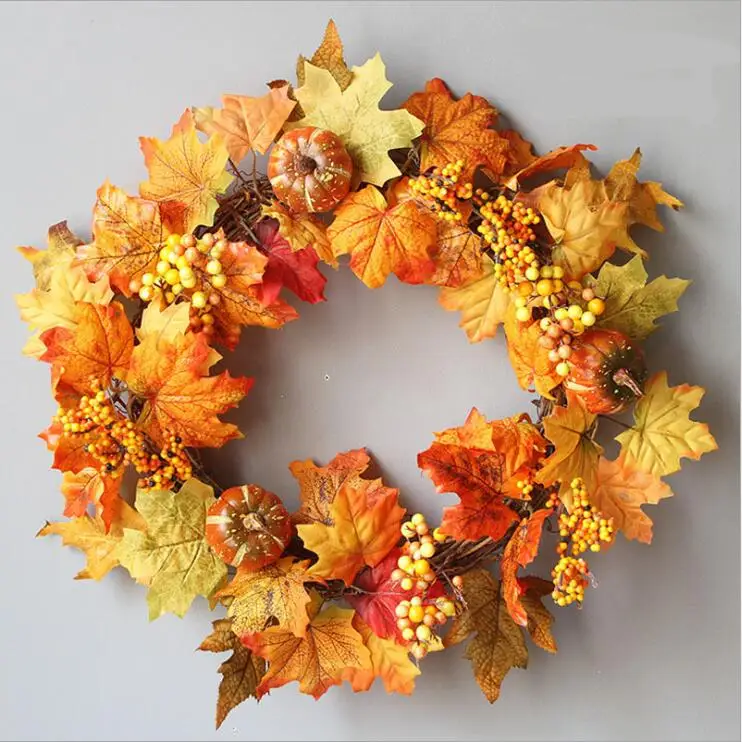 

Autumn Simulation Wreath Pumpkin / Cotton / Pine Cone Garland Christmas Thanksgiving Home Decor Door Wall Hanging Decoration