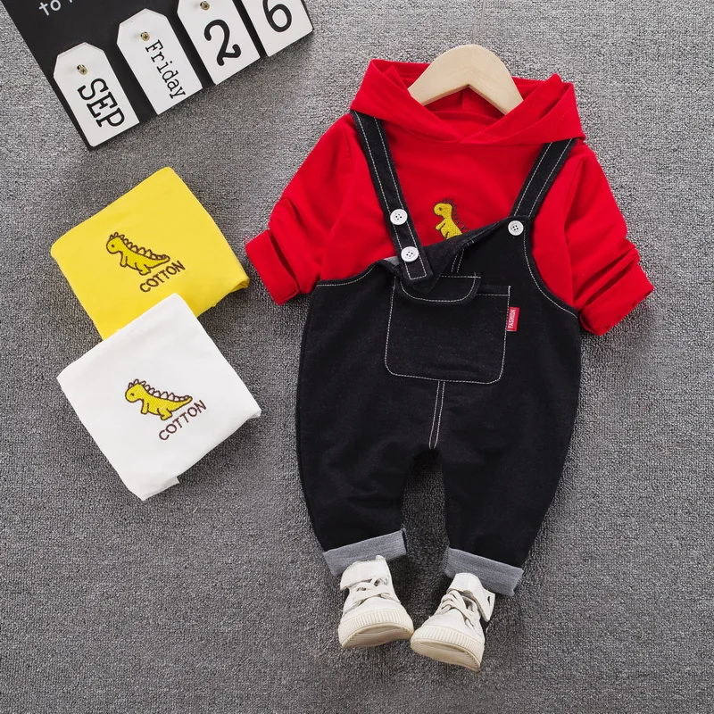 

Autumn Children Kids 2Pcs Suits Baby Girls Clothing Sets Boys Hooded Cotton Hoodies Tops + Cartoon Denim Jeans Overalls Trousers