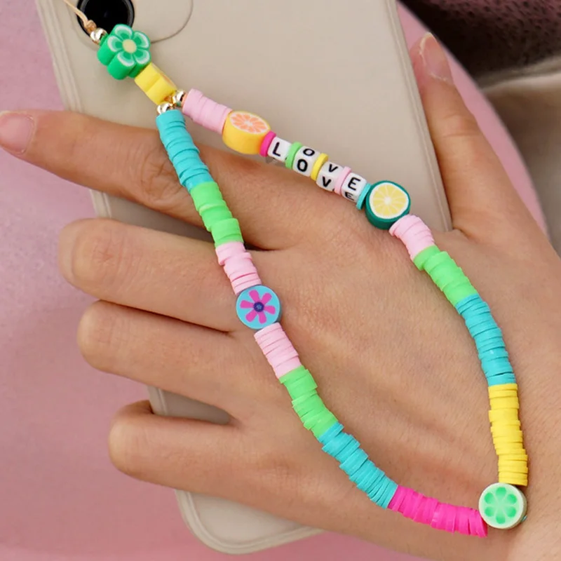 

Chain For Phone Charm Beads Chains Cell Phone Cord Accessories Peace Sign Jewelry Wood Beads Straps 2021 Mobile Lanyard