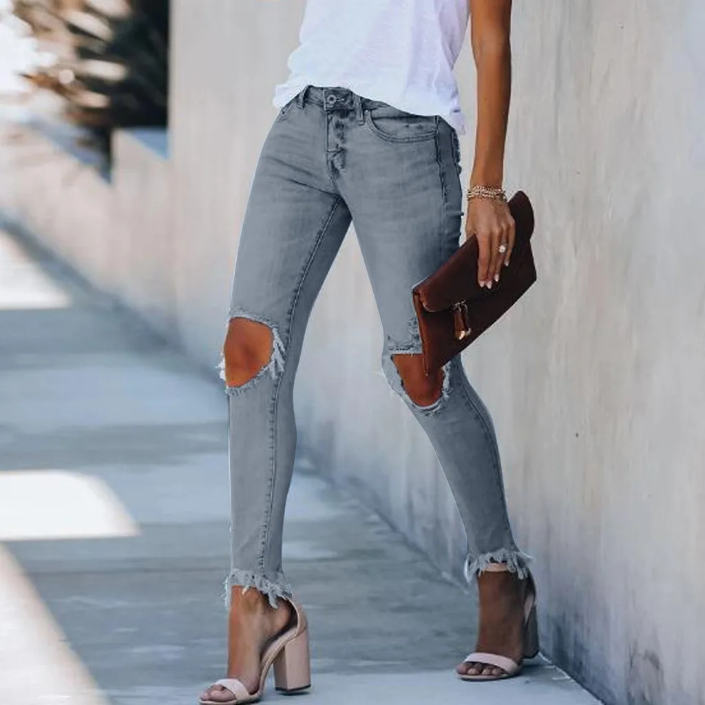 Новинка 2020 женские сексуальные рваные джинсы с дырками Стрейчевые