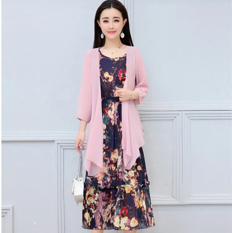 Boho Clothing Print Two Piece Dress 2020 Retro Women Summer Elegant Luxury Ethnic Office Wear Long Chiffon HJ127 | Женская одежда