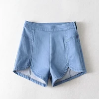 2021 summer korean style denim shorts high waist elastic hip bag thin slim hot shorts summer streetwear jeans offlice lady 2021
