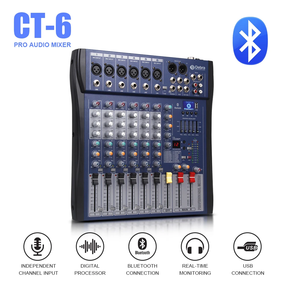 Хороший звук! USB Bluetooth dj контроллер миксер профессиональный усилитель 6 канальный
