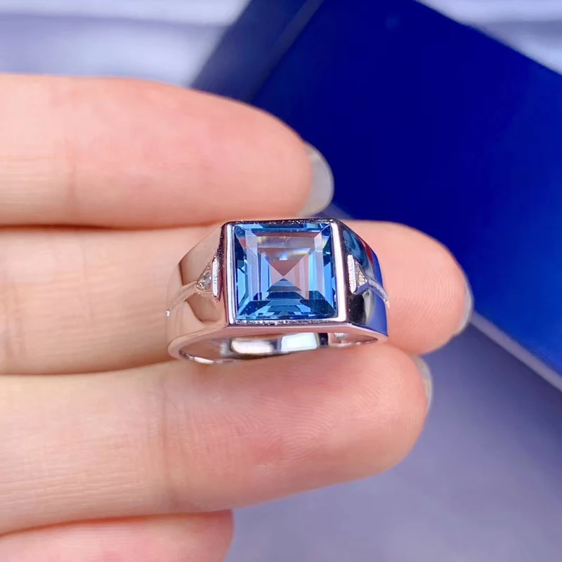 Кольцо мужское из серебра 925 пробы с натуральным топазом 8 мм|Кольца| |