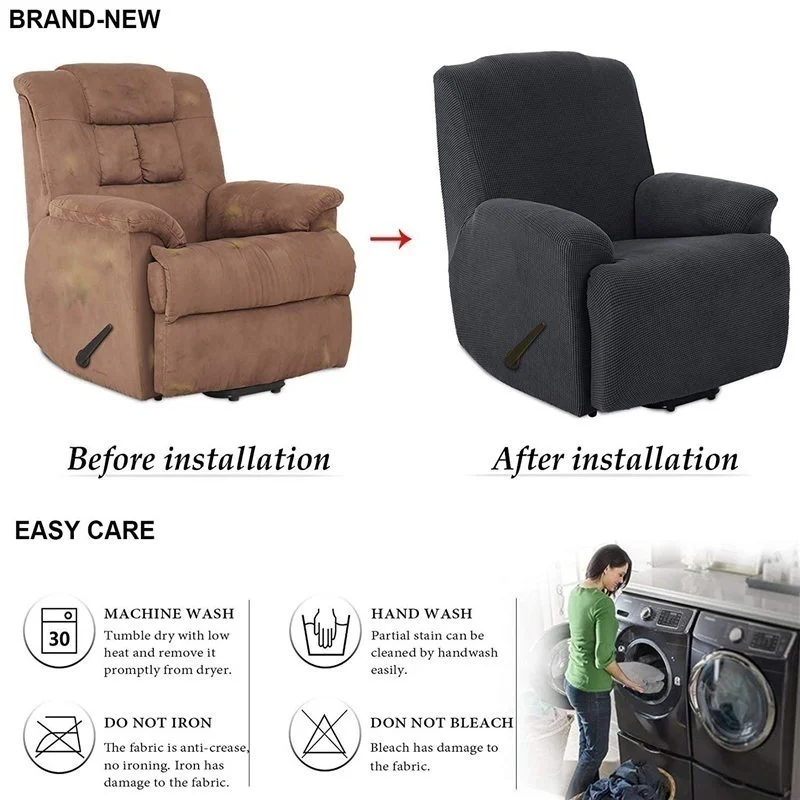 15 Colors All-Inclusive High Stretch Recliner Chair Covers - Waterproof & Anti-Skid Couch Slipcover, Washable Furniture Protector image 3