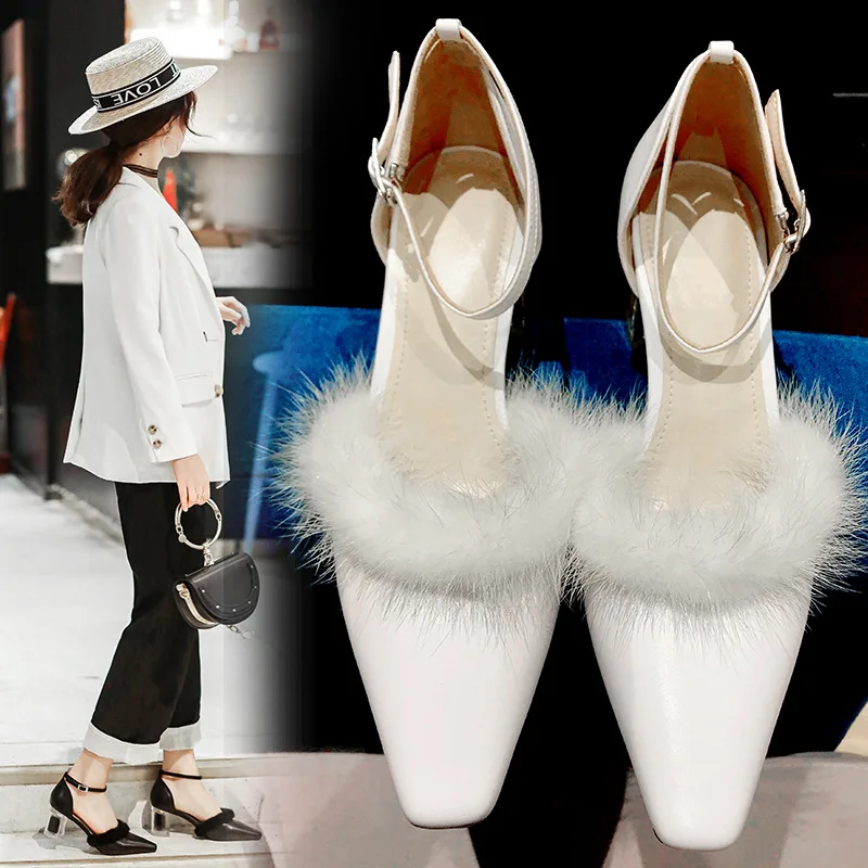 Новинка Итальянские сандалии на меху Сезон весна-лето Женские пикантные