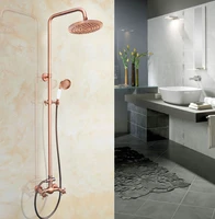 antique red copper brass dual cross handles bathroom 8 inch round rain shower faucet set mixer tap hand shower mrg526