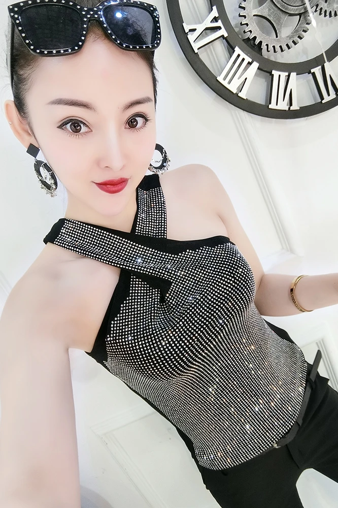 2020 Summer Tank Top Women's Sexy Halter Shirt Hot Drill Diamond Outer Wear Sleeveless Ladies Sext Tops | Женская одежда