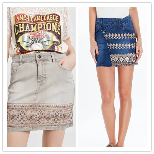 Женская джинсовая юбка расшитая бисером|Женские юбки| |