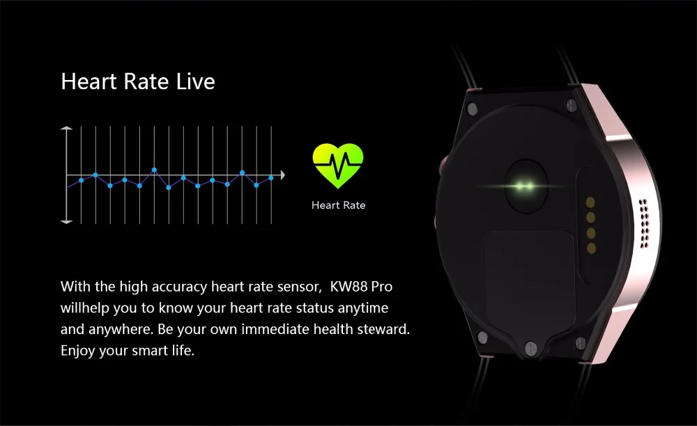 Kingwear Смарт часы KW88 pro Android 7,0 1 Гб оперативной памяти, 16 Гб встроенной памяти, gps Фитнес отслеживание сердечного ритма MP3/MP4 плеер Смарт-часы для мужчин женщин pk X200