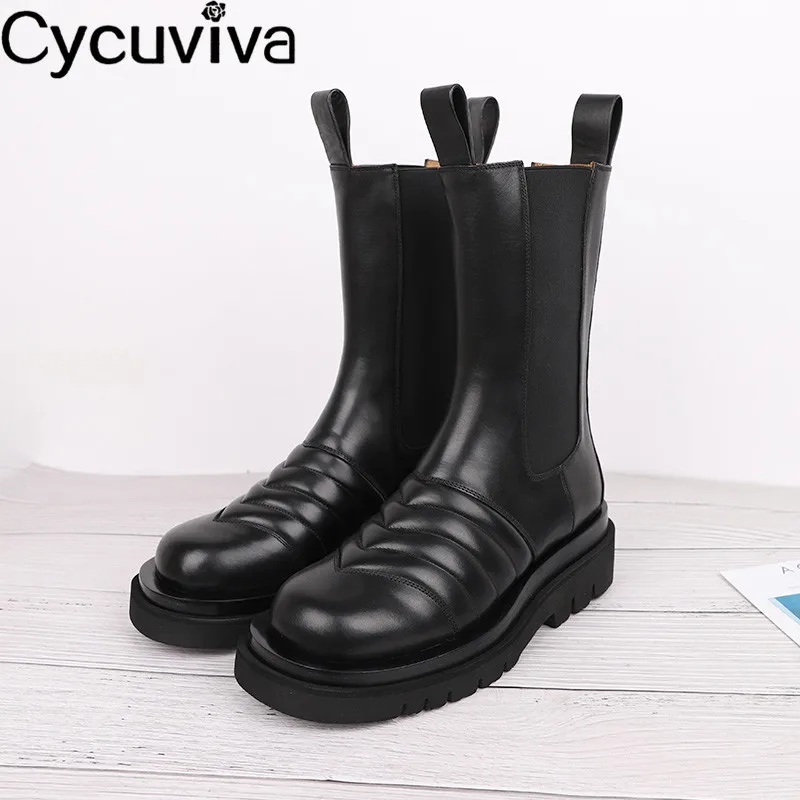 Женские ботинки челси из натуральной кожи с высоким берцем до середины